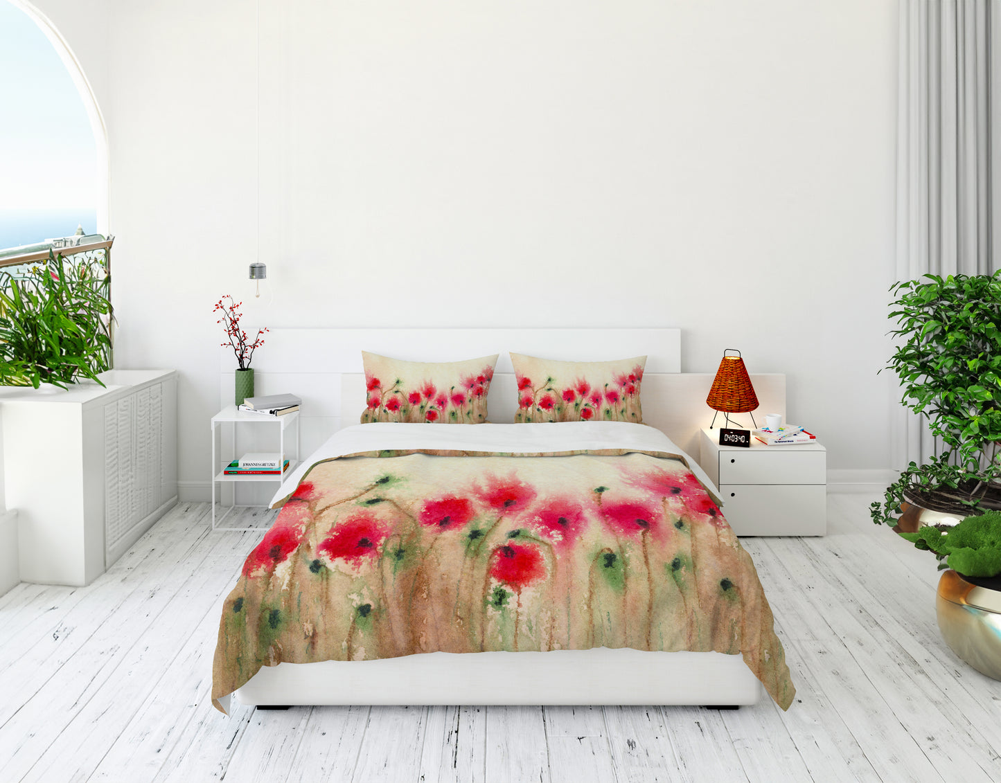 Bettbezug oder Bettdecke mit Mohnblumenfeld