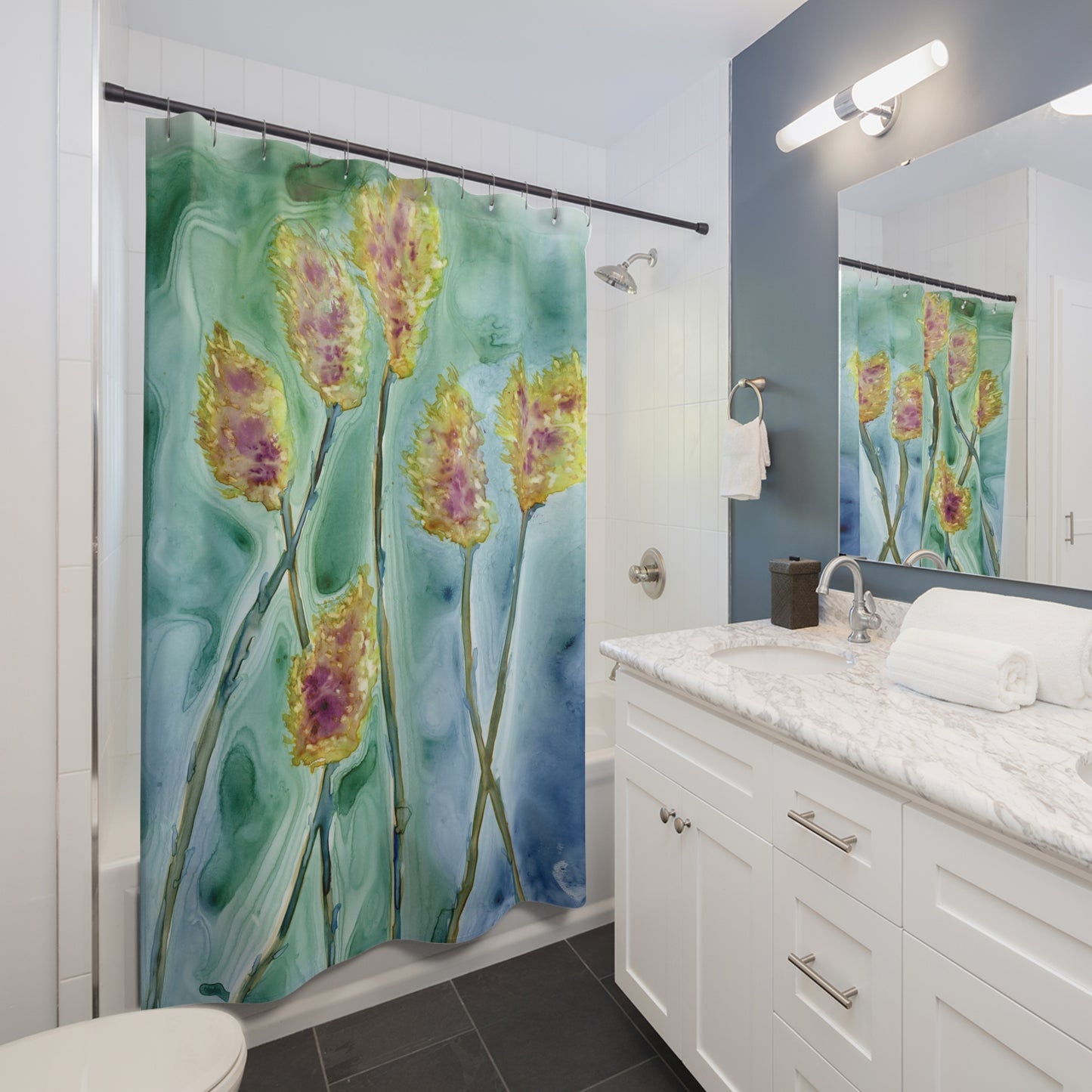 Yellow Thistle Shower Curtain