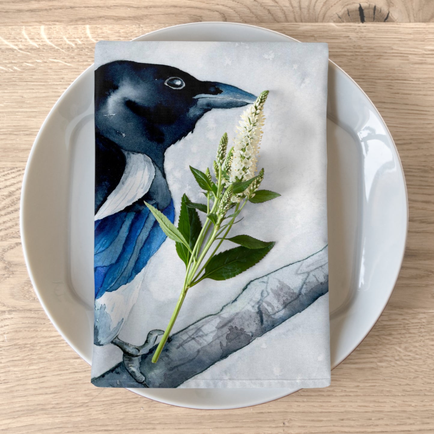 Stoffservietten mit Elstermotiv