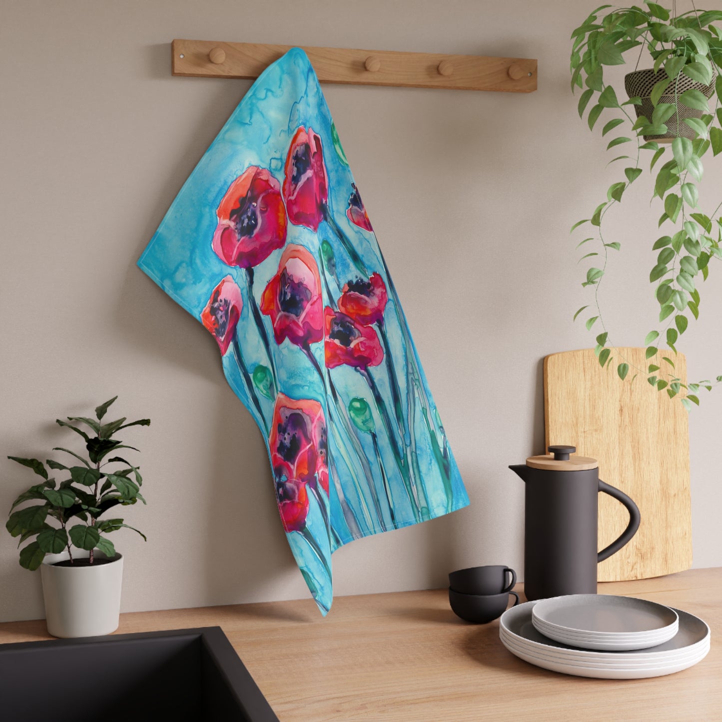 Geschirrtücher aus Baumwolle mit Mohnblumenmuster