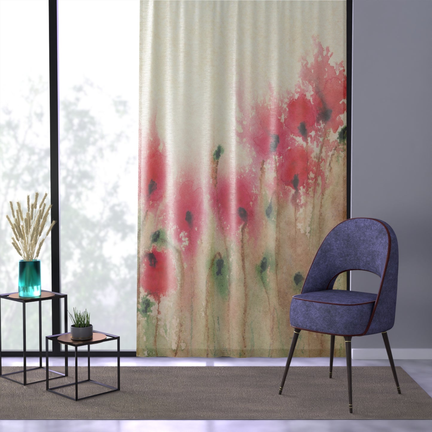 Verdunkelungsvorhänge oder transparente Vorhänge mit Mohnblumenmuster