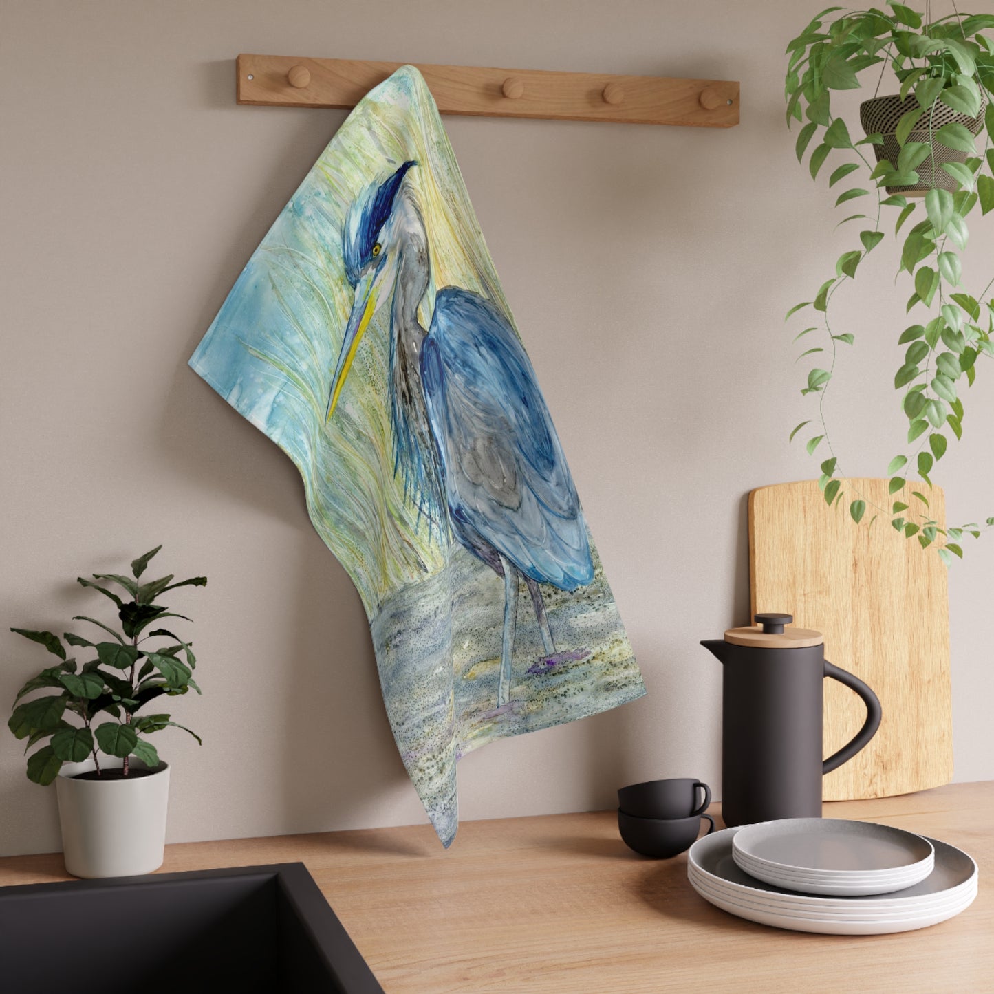 Geschirrtücher aus Baumwolle mit großem Blaureiher