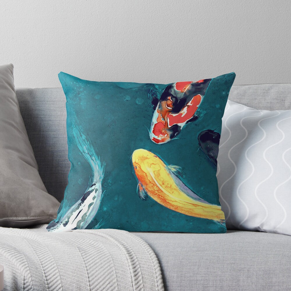 Water Ballet Koi Decorative Pillow Cover