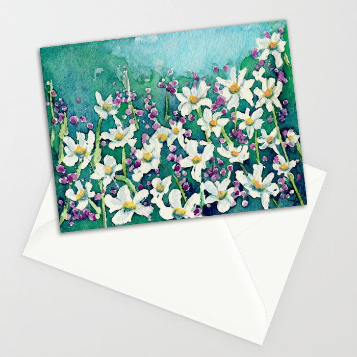 Dancing Daisies Watercolor Art Card Brazen Design Studio Sea Green