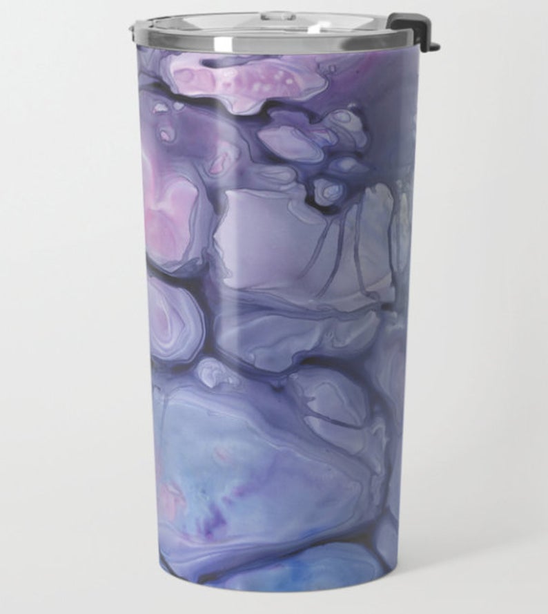 Travel Mug - Ceramic or Metal Coffee Cup - Purple Abstract - Stainless Steel Metal Coffee Cup Brazen Design Studio Slate Gray