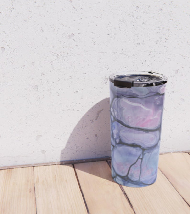 Travel Mug - Ceramic or Metal Coffee Cup - Purple Abstract - Stainless Steel Metal Coffee Cup Brazen Design Studio Dark Gray