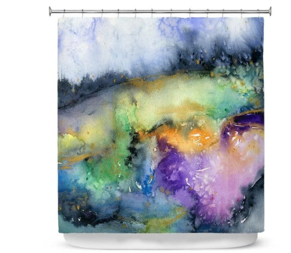 Shower Curtain Elysium Landscape Painting - Artistic Bathroom Decor Brazen Design Studio Gray