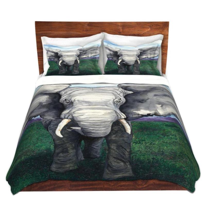 Elephant Watercolor Painting Duvet Set - Modern Bedding - Duvet or Comforter Brazen Design Studio Gray