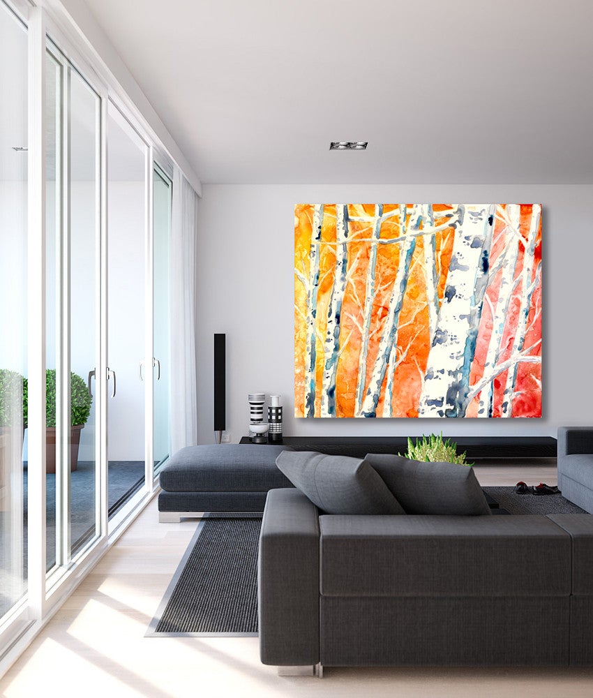 Watercolor Painting - Falling for Color - Birch Aspen Tree Art Print Brazen Design Studio Sandy Brown