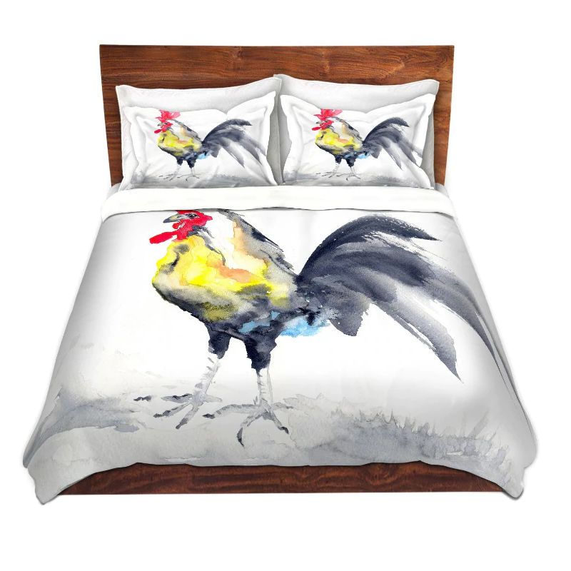 Rooster Watercolor Painting  - Modern Bedding - Duvet or Comforter Brazen Design Studio Light Goldenrod
