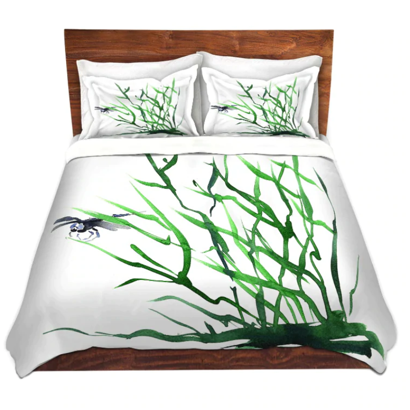 Dragonfly Watercolor Painting - Modern Bedding - Duvet or Comforter Brazen Design Studio Beige