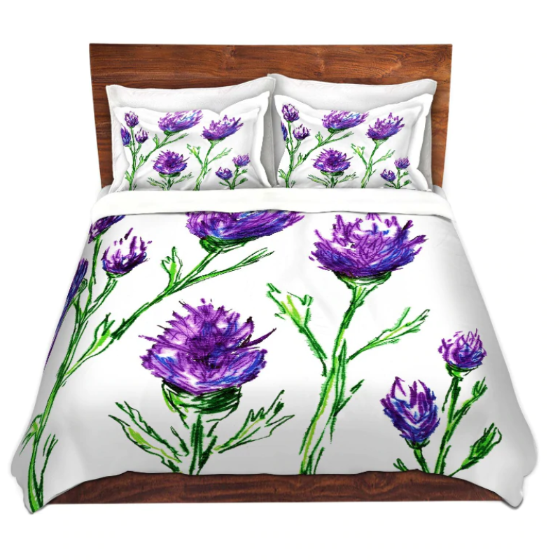 Clover Floral Painting - Modern Bedding - Duvet or Comforter Brazen Design Studio Dark Slate Blue