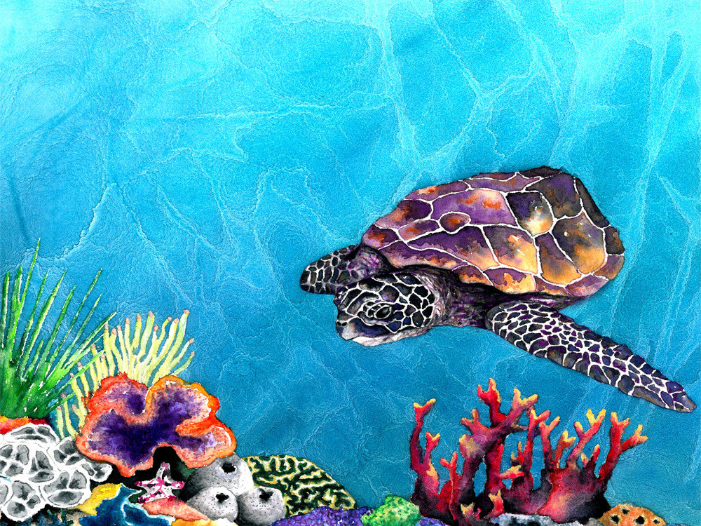 Art Print - Sea Turtle - Ocean Wildlife - Watercolor Painting Brazen Design Studio Light Sea Green