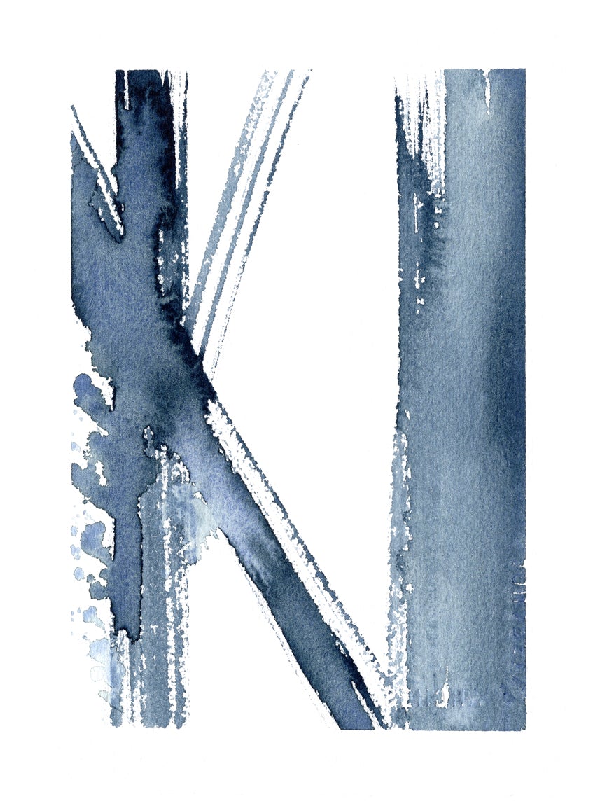 Art Print - Vertigo Abstract Composition Contemporary Indigo Watercolor Painting Brazen Design Studio Slate Gray