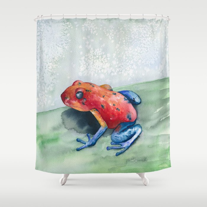 Blue Jean Frog Shower Curtain Watercolor Painting - Artistic Bathroom Decor Brazen Design Studio Light Gray