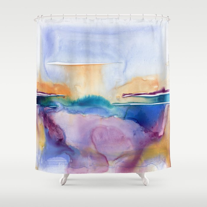 Shower Curtain Crystal Blue Persuasion Seascape Painting - Artistic Bathroom - Modern Vibrant Bathroom Decor Brazen Design Studio Light Gray