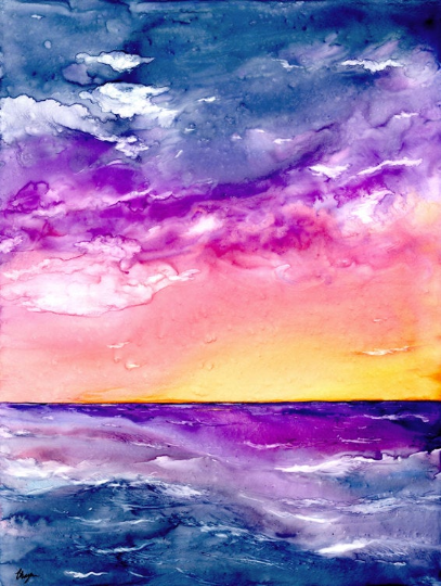 Tormenta Art Print - Sunset Seascape - Watercolor Painting Brazen Design Studio Light Pink