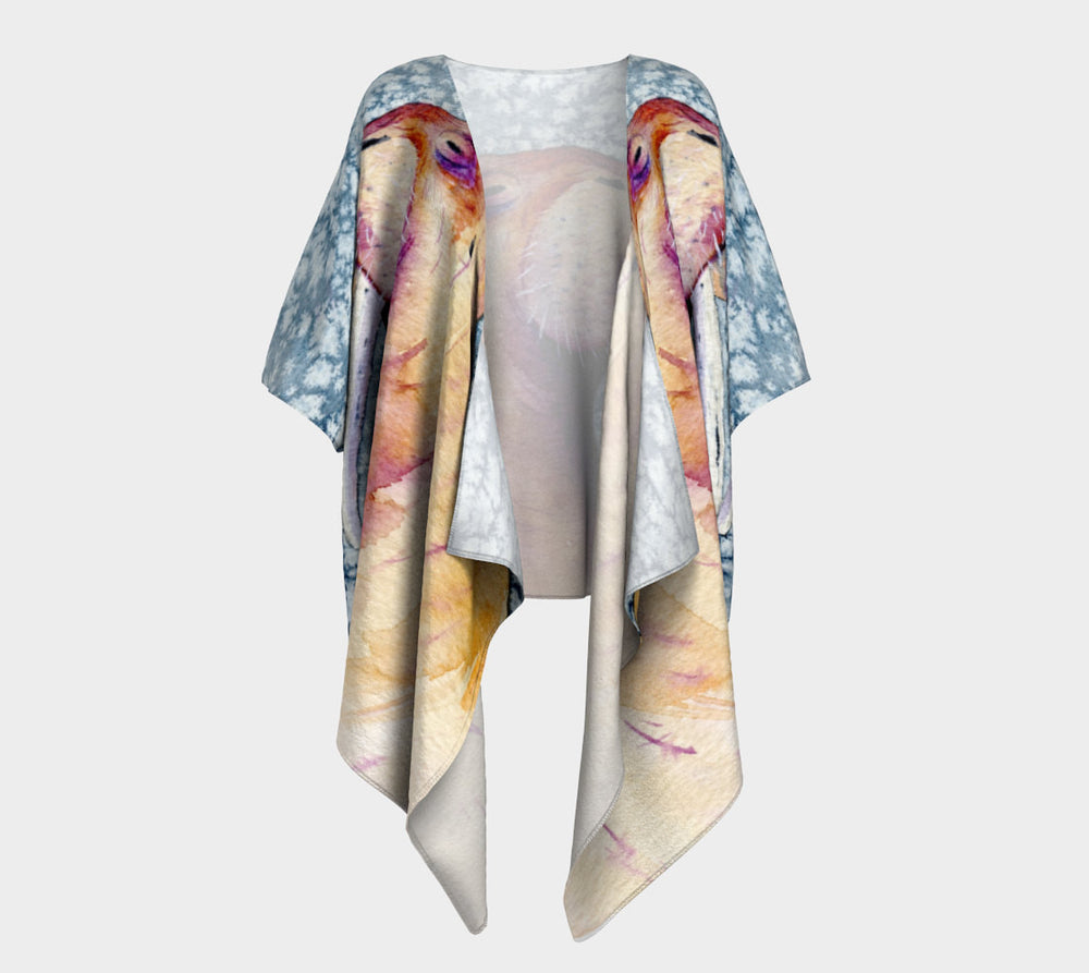 Draped Kimono - Walrus Watercolour Painting - Designer Clothing Brazen Design Studio Tan