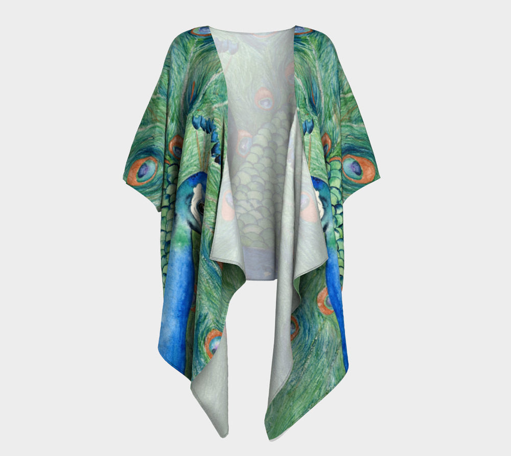 Draped Kimono - Peacock Watercolour Painting - Designer Clothing Brazen Design Studio Dim Gray