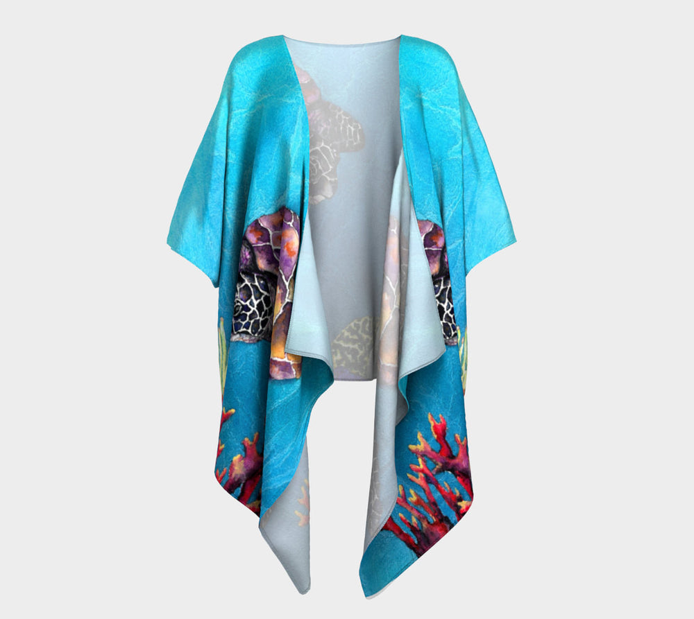 Draped Kimono - Sea Turtle Watercolour Painting - Designer Clothing Brazen Design Studio Light Sea Green