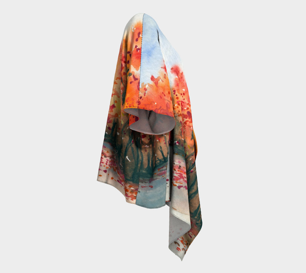 Draped Kimono - Autumn Landscape Watercolour Painting - Designer Clothing Brazen Design Studio Salmon
