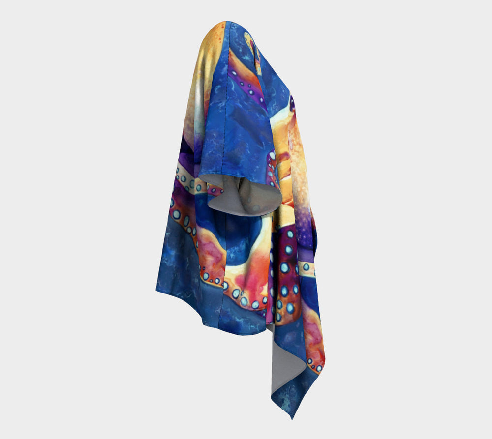 Draped Kimono - Octopus Watercolour Painting - Designer Clothing Brazen Design Studio Dark Slate Blue