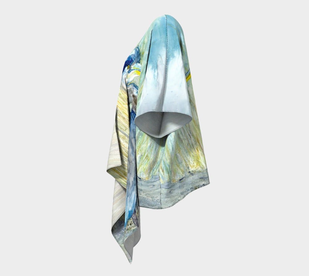 Draped Kimono - Heron Watercolour Painting - Designer Clothing Brazen Design Studio Gray