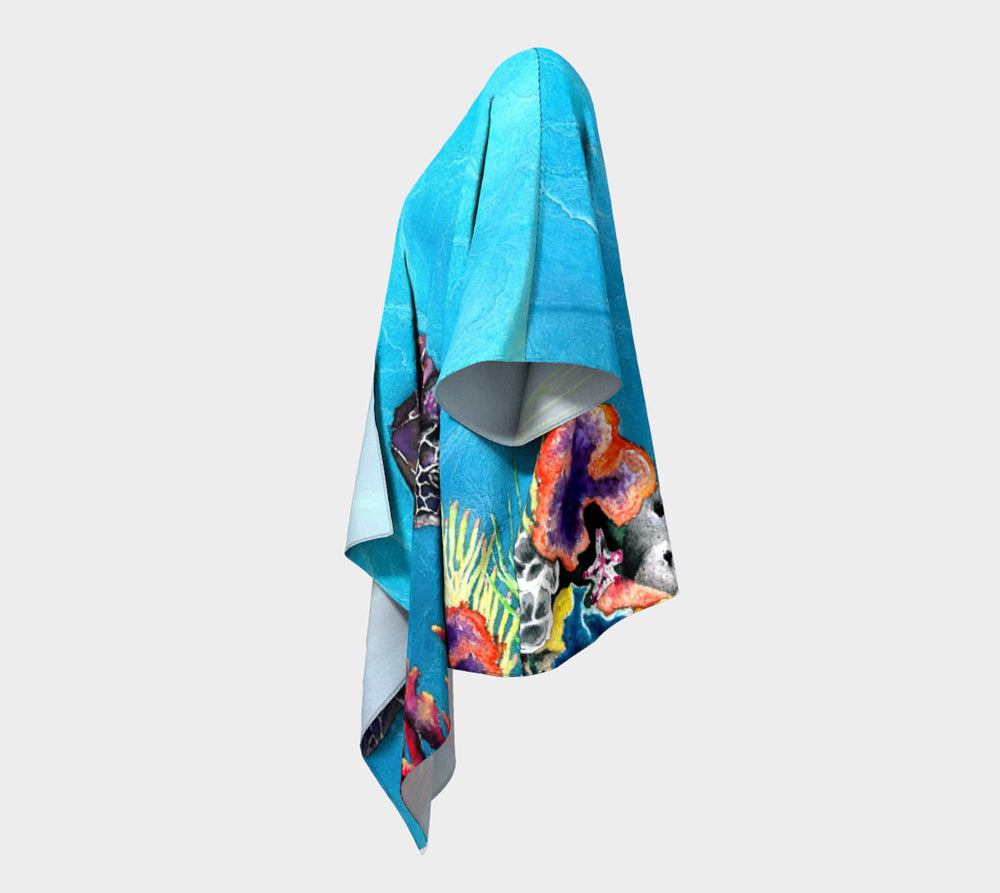 Draped Kimono - Sea Turtle Watercolour Painting - Designer Clothing Brazen Design Studio Dodger Blue