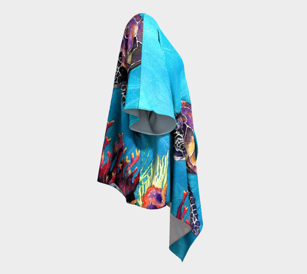 Draped Kimono - Sea Turtle Watercolour Painting - Designer Clothing Brazen Design Studio Turquoise