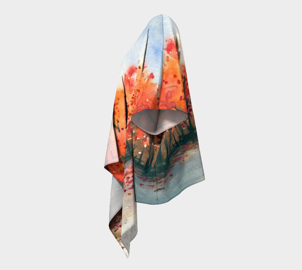 Draped Kimono - Autumn Landscape Watercolour Painting - Designer Clothing Brazen Design Studio Coral