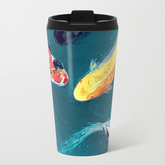 Travel Mug - Ceramic or Metal Coffee Cup - Koi Painting - Artistic Hot Cold - Stainless Steel Metal Coffee Cup Brazen Design Studio Dark Slate Gray