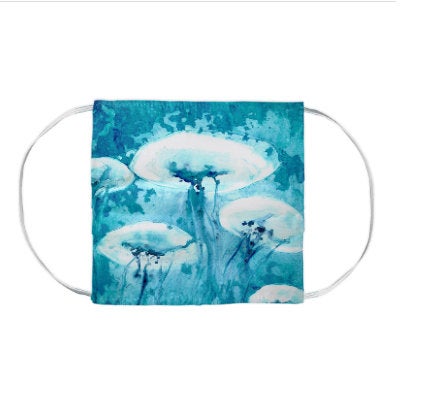 Jellyfish Sea Creature Watercolour Painting - Washable Reusable Fabric Face Mask Brazen Design Studio Cadet Blue