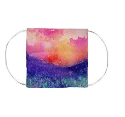 Lupin Valley Landscape Watercolour Painting - Washable Reusable Fabric Face Mask Brazen Design Studio Dark Slate Blue