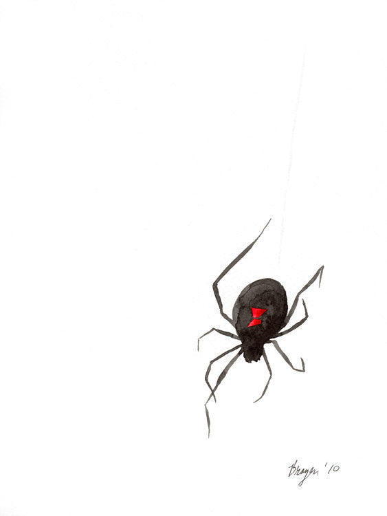 Ink Painting Art Print - Black Widow Spider Minimalist Sumi-e Print Brazen Design Studio Saddle Brown