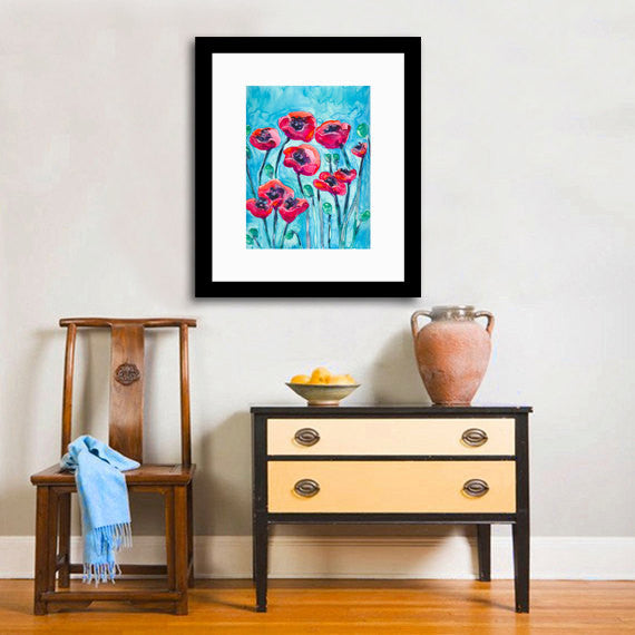 Artistic Poppies Floral Watercolour Painting - Red Flowers - Archival Art Print Brazen Design Studio Khaki