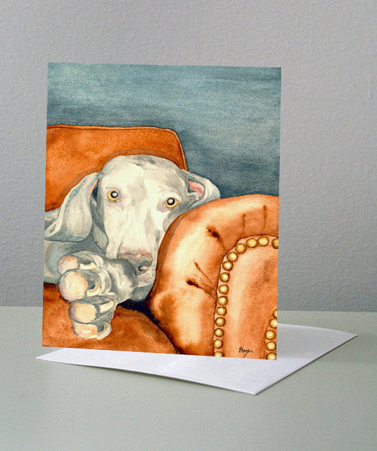 Weimaraner Dog Art Card - Pet Portrait Painting Brazen Design Studio Coral