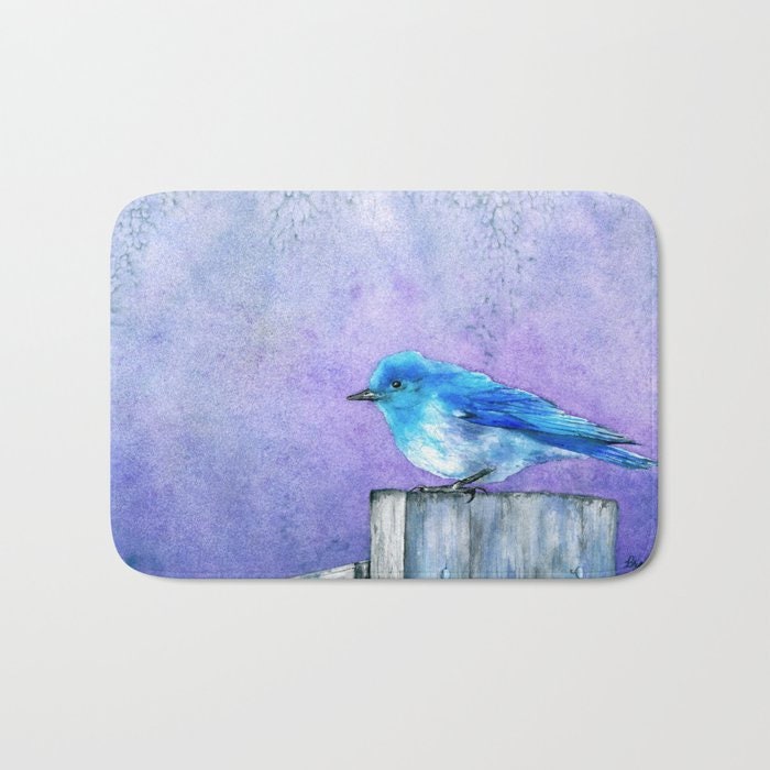 Bluebird Bath Mat - Wildlife Bathroom Mats - Bird Bath Decor - Bathroom Rugs - Home Decor Brazen Design Studio Light Gray