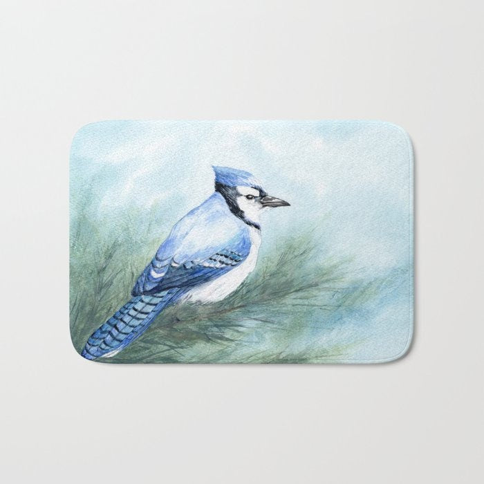 Bluejay Bath Mat - Wildlife Bathroom Mats - Bird Bath Decor - Bathroom Rugs - Home Decor Brazen Design Studio Lavender