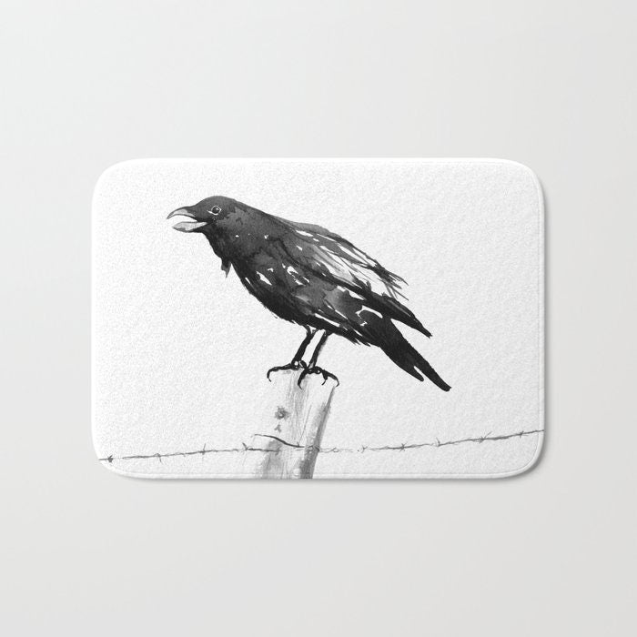 Raven on Wire Bath Mat - Wildlife Bathroom Mats - Bird Bath Decor - Bathroom Rugs - Home Decor Brazen Design Studio Lavender