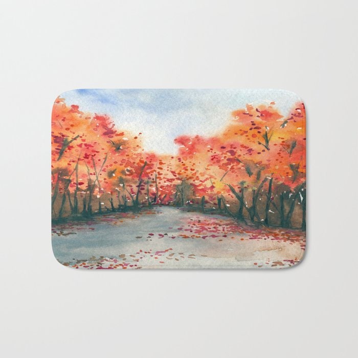 Autumn Journey Bath Mat - Landscape Bathroom Mats - Bath Decor - Bathroom Rugs - Home Decor Brazen Design Studio Lavender