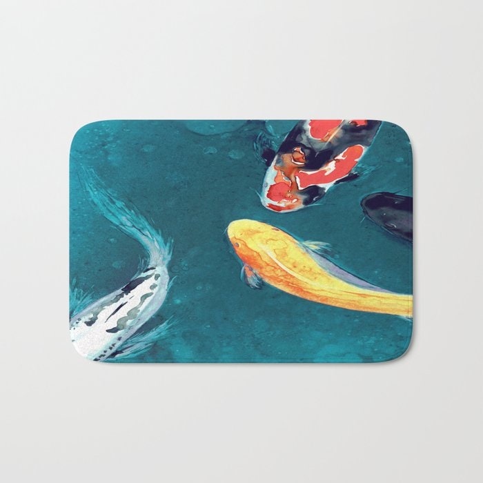 Waterballet Koi Fish Bath Mat - Nature Bathroom Mats - Bath Decor - Bathroom Rugs - Home Decor Brazen Design Studio Sea Green