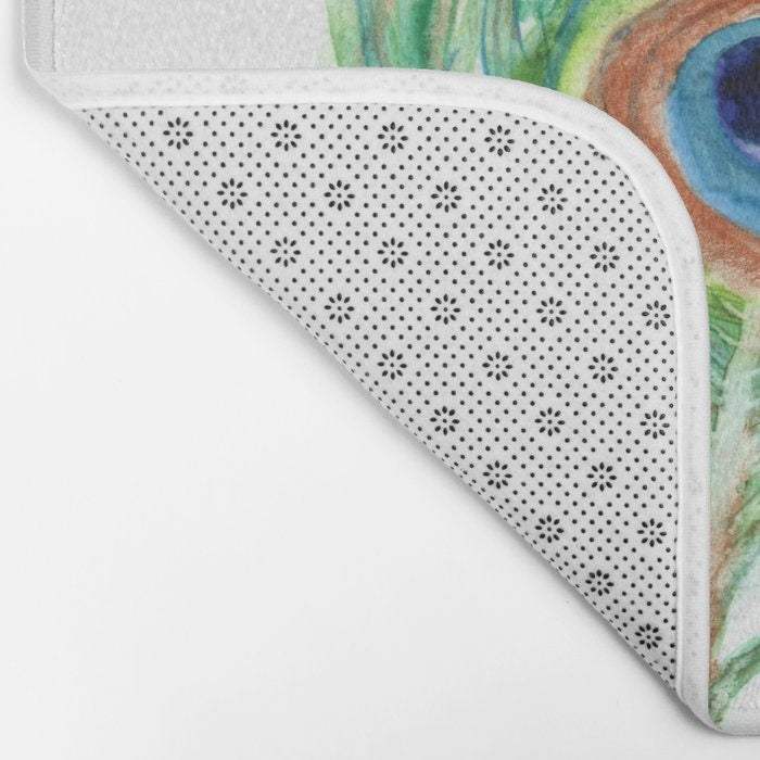 Peacock Feather Bath Mat - Nature Bathroom Mats - Bath Decor - Bathroom Rugs - Home Decor Brazen Design Studio Light Gray