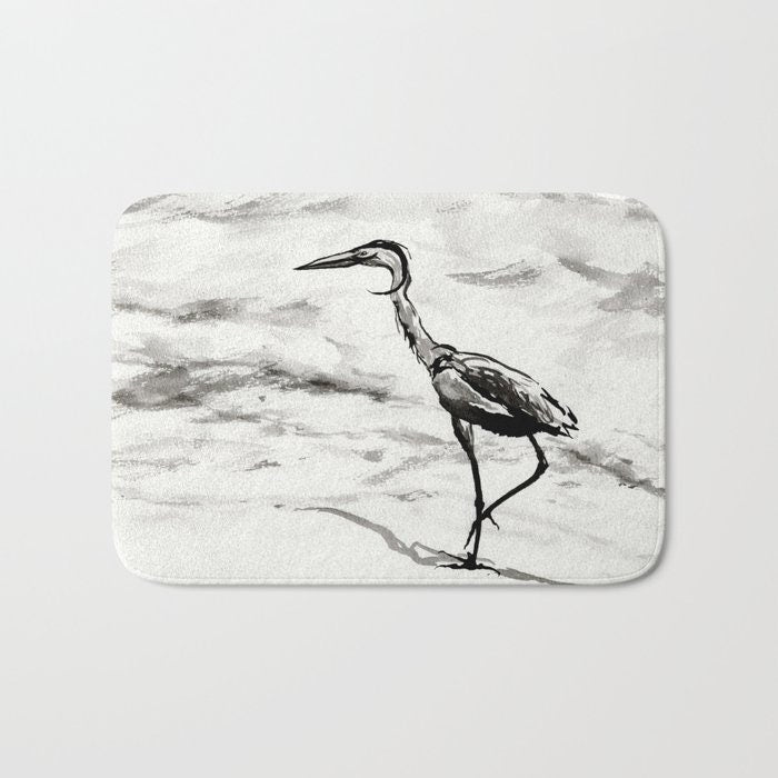 Crane Bath Mat - Wildlife Bathroom Mats - Bird Bath Decor - Bathroom Rugs - Home Decor Brazen Design Studio Lavender