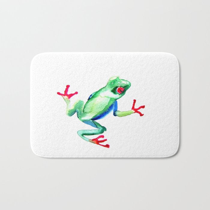 Green Tree Frog Bath Mat - Wildlife Bathroom Mats - Bird Bath Decor - Bathroom Rugs - Home Decor Brazen Design Studio Lavender