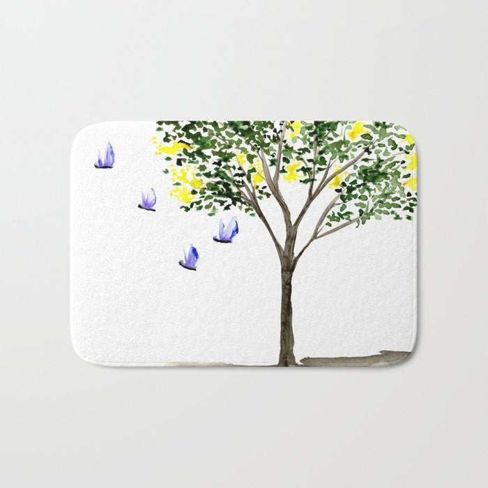 Butterflies Bath Mat - Landscape Bathroom Mats - Bath Decor - Bathroom Rugs - Home Decor Brazen Design Studio Lavender