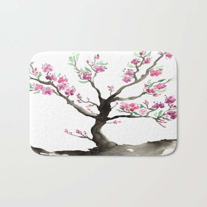 Sakura Tree Bath Mat - Floral Bathroom Mats - Flower Bath Decor - Bathroom Rugs - Home Decor Brazen Design Studio Lavender