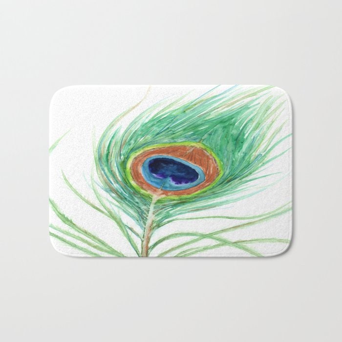 Peacock Feather Bath Mat - Nature Bathroom Mats - Bath Decor - Bathroom Rugs - Home Decor Brazen Design Studio Lavender