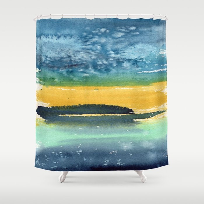 Shower Curtain Greece Seascape Painting - Artistic Bathroom - Colorful Modern Vibrant Bathroom Decor - Follow the Sun Brazen Design Studio Dim Gray
