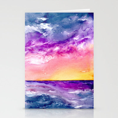 Sunset Storm Art Card - Orange Yellow Seascape Painting Brazen Design Studio Light Salmon