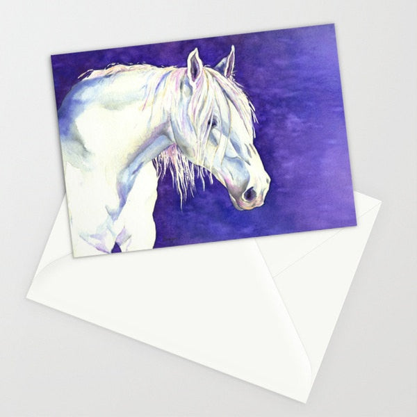 White Horse Equine Painting Art Card Brazen Design Studio Dark Slate Blue